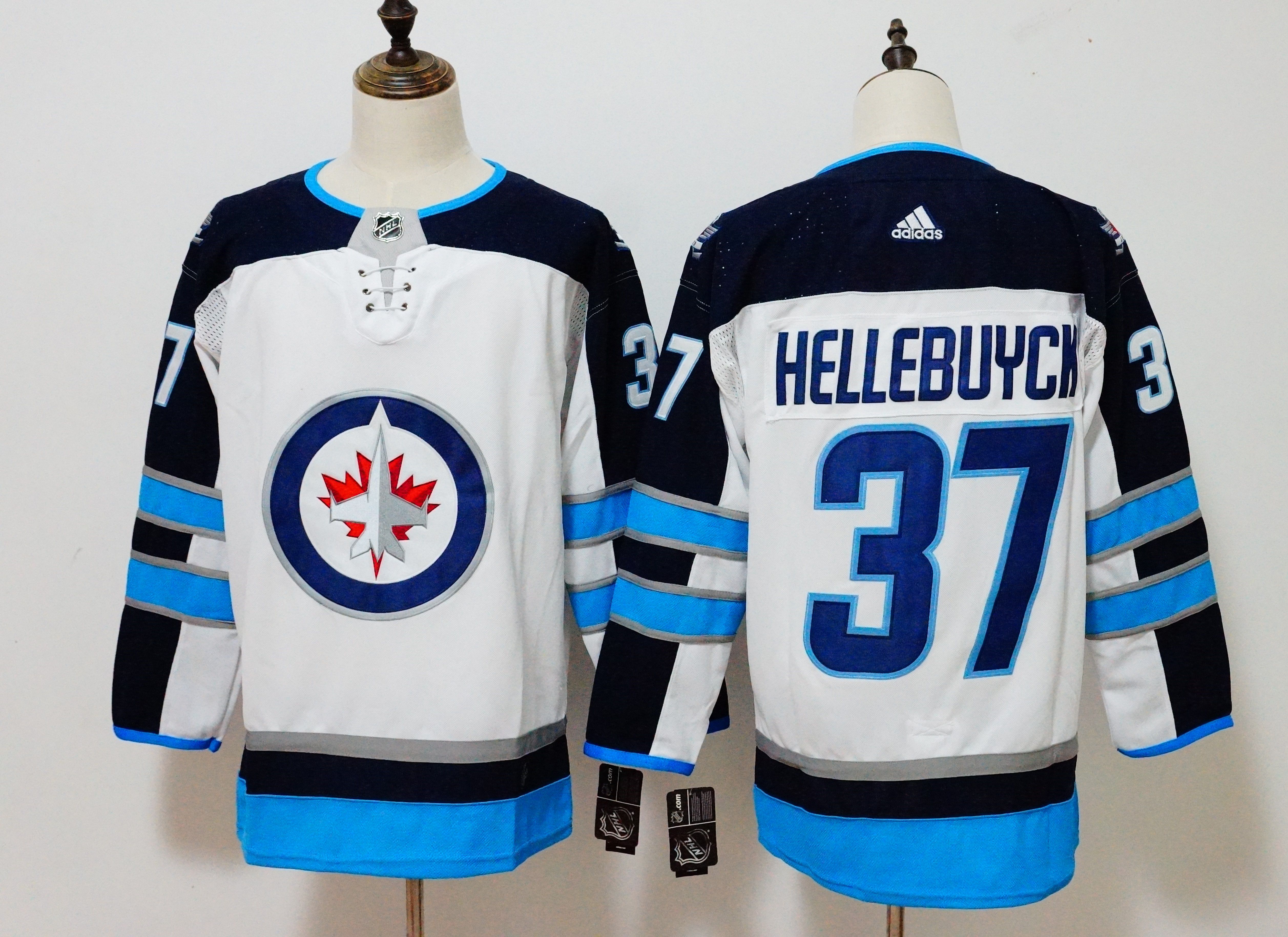 Men Winnipeg Jets 37 Hellebuyck White Hockey Stitched Adidas NHL Jerseys